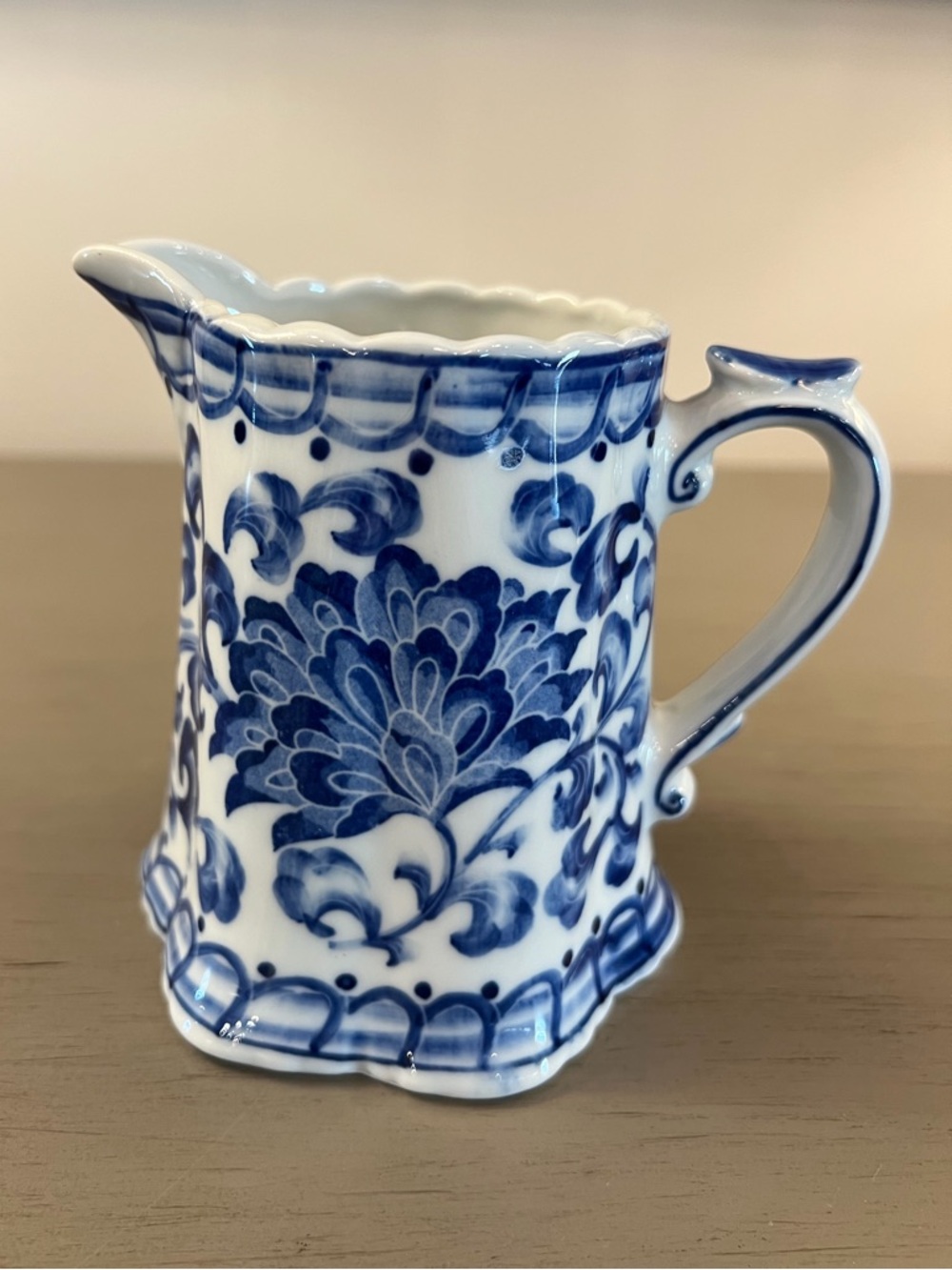 Andrea By Sadek Blue Mum Creamer Ceramic Blue & White Small Pitcher Vintage